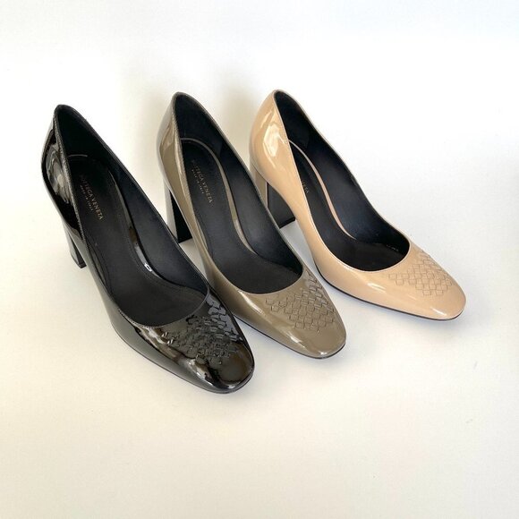 Bottega Veneta 430391 Patent Leather Cherbourg Pumps, Black, Tan or Gray - Picture 1 of 13